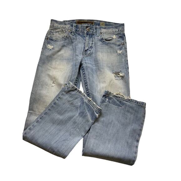BKE Carter Denim Jeans Men 32X32 Distressed Light Wash Straight Relaxed Fit Blue - Picture 3 of 11